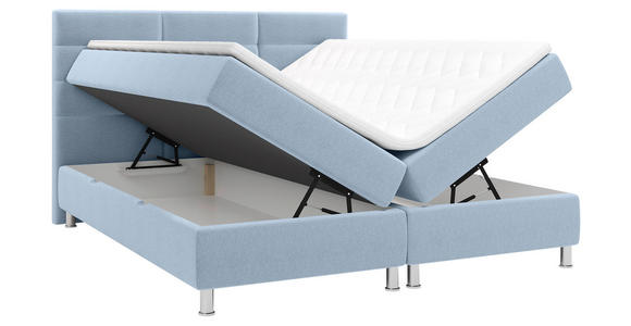 BOXBETT 160/200 cm,  in Blau, Matratze, Bettkasten, Topper, H2 = mittel  - Chromfarben/Blau, KONVENTIONELL, Textil/Metall (160/200cm) - Carryhome