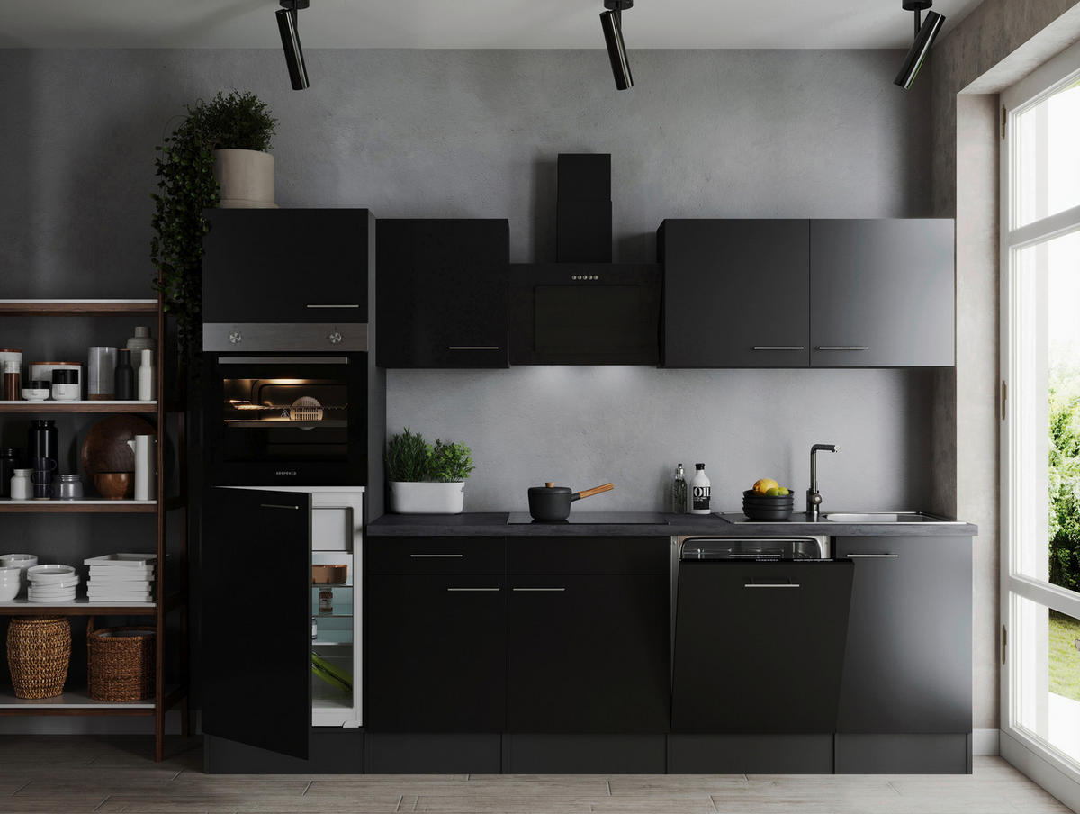 KÜCHENBLOCK 280 cm   in Grau, Schwarz  - Silberfarben/Schwarz, Design, Holzwerkstoff/Metall (280cm) - Respekta