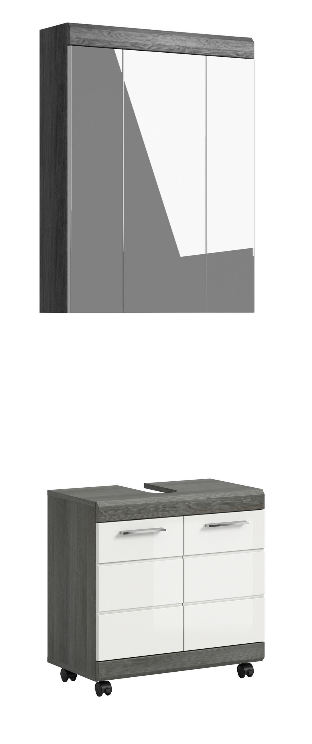 BADEZIMMER 2-teilig  in 60 cm  - Weiß Hochglanz/Silberfarben, Trend, Glas/Holzwerkstoff (60cm) - MID.YOU