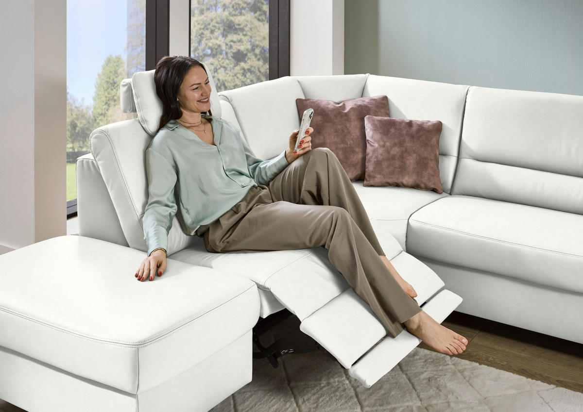 ECKSOFA  in Echtleder Weiß  249/290 cm  - Schwarz/Weiß, KONVENTIONELL, Leder/Metall (249/290cm) - Beldomo Premium