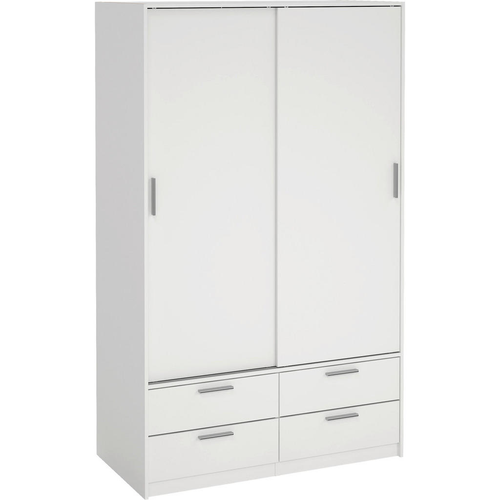 Schwebtürenschrank Mit Schubladen 121,2cm Line Weiß