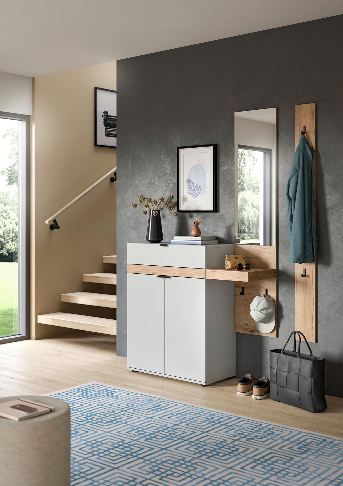 GARDEROBE 3-teilig  in 148/194/37 cm  - Eiche dunkel/Grau, Design, Holzwerkstoff (148/194/37cm) - Livetastic
