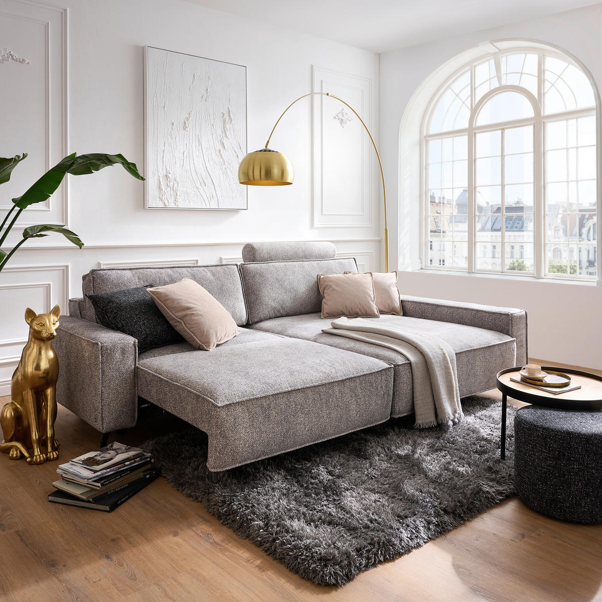 ECKSOFA in Mikrofaser Naturfarben  - Schwarz/Naturfarben, Design, Textil (246/164cm) - Sedda