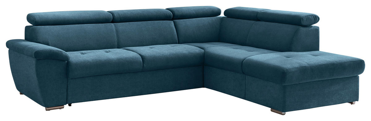 ECKSOFA Hellblau Chenille  - Chromfarben/Hellblau, Design, Textil/Metall (262/216cm) - Livetastic