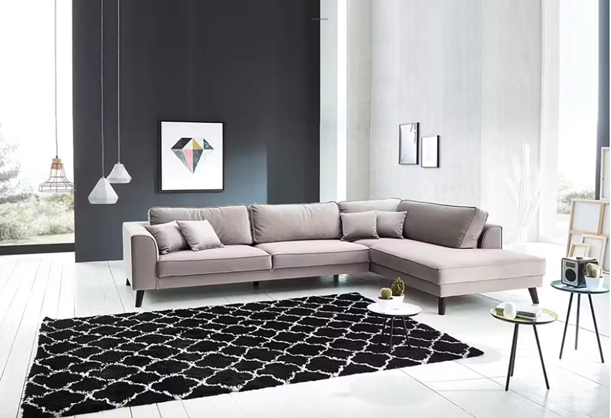 ECKSOFA in Samt, Velours Hellgrau  - Wengefarben/Hellgrau, Modern, Holz/Textil (291/85/201cm) - Trendmanufaktur