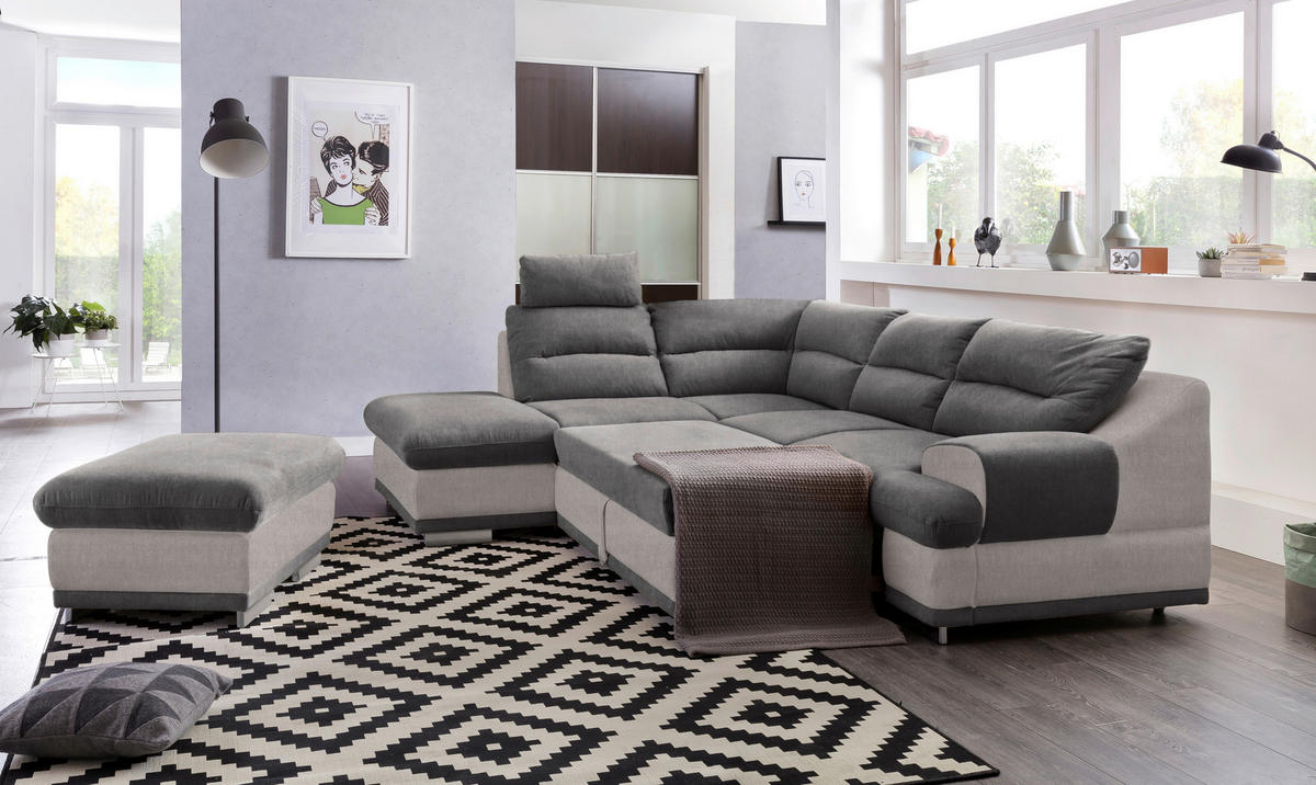 ECKSOFA Hellgrau, Anthrazit Velours  - Chromfarben/Beige, KONVENTIONELL, Textil/Metall (217/264cm) - MID.YOU