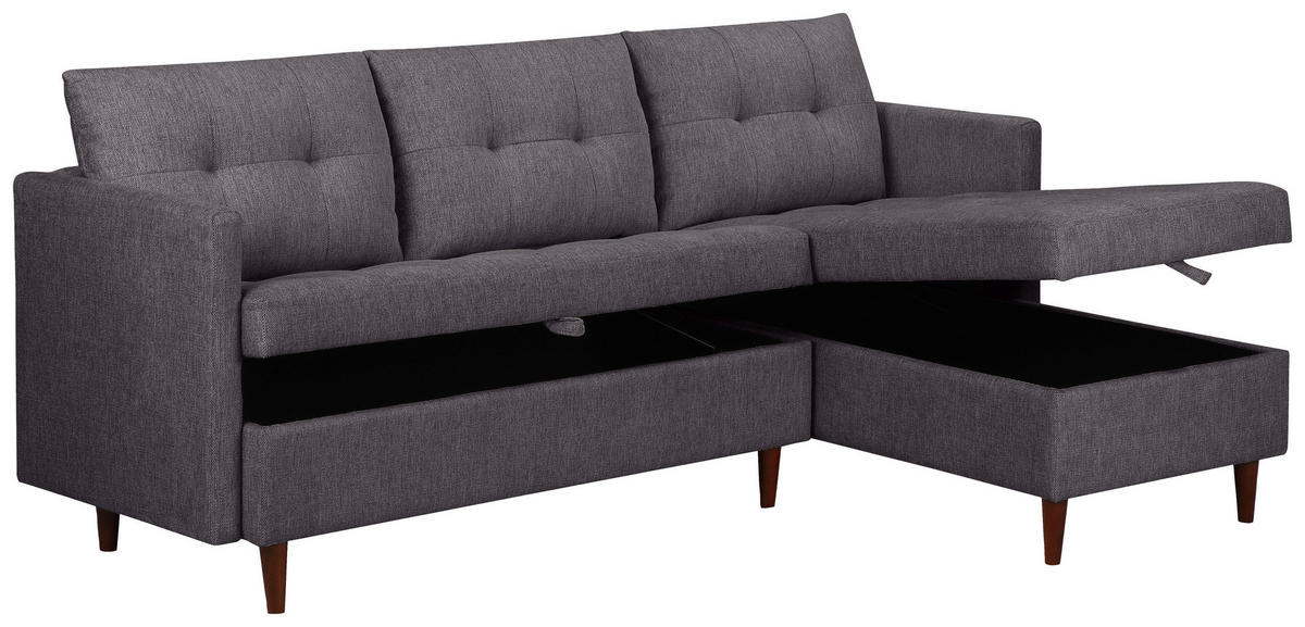 ECKSOFA SOLIN Anthrazit Webstoff Rückenkissen, Bettkasten  - Anthrazit/Braun, Design, Holz/Textil (188/79/123cm) - P & B