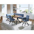 STUHL  in Eisen Lederlook, Mikrofaser Metall, Textil  - Schwarz/Hellblau, MODERN, Textil/Metall (47/92/60cm) - Cantus