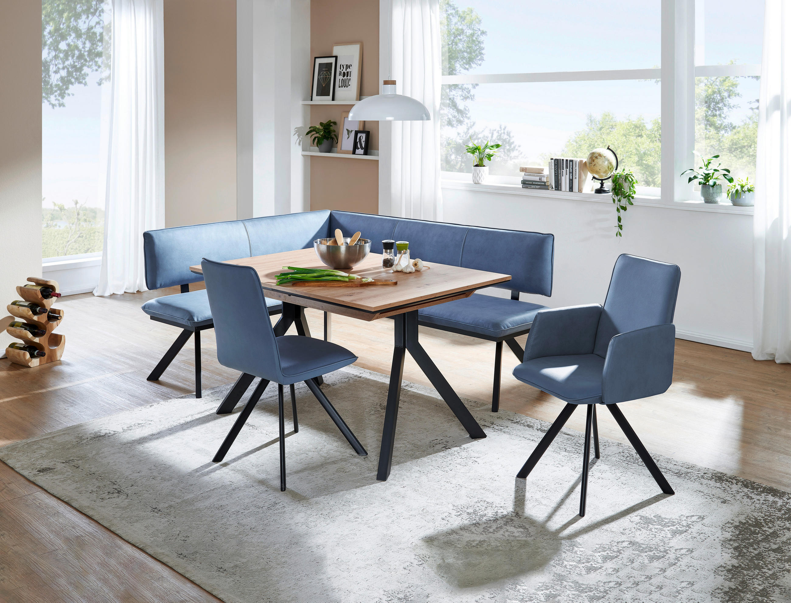 STUHL  in Eisen Lederlook, Mikrofaser  - Schwarz/Hellblau, Modern, Textil/Metall (47/92/60cm) - Cantus