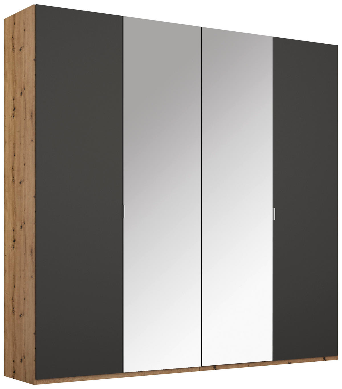 DREHTÜRENSCHRANK 4-türig Graphitfarben, Eichefarben  - Eichefarben/Alufarben, Trend, Glas/Holzwerkstoff (201/223/60cm) - Stylife