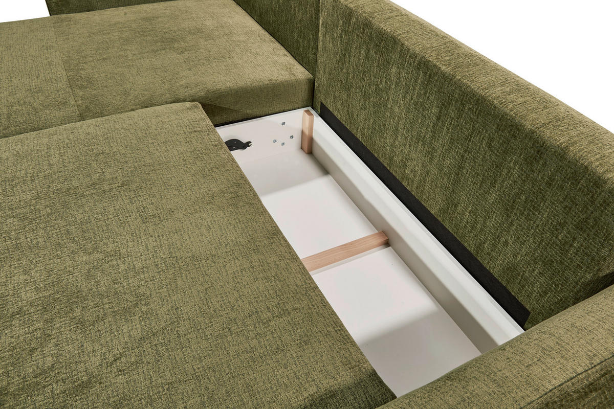 HÖRNBÄDDSOFFA 3-sits i chenille mörkgrön  - svart/mörkgrön, Basics, textil/plast (286/192cm) - Livetastic