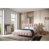 STOPPAD SÄNG 180/200 cm,  i rosa, stoppad sänggavel, ribbotten,  - svart/rosa, Modern, metall/trämaterial (180/200cm) - Livetastic
