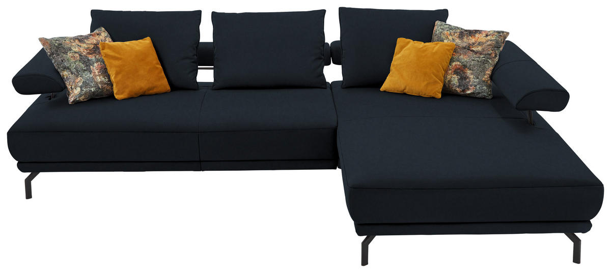 ECKSOFA in Echtleder Dunkelblau  305/224 cm  - Schwarz/Dunkelblau, Design, Leder/Metall (305/224cm) - Dieter Knoll
