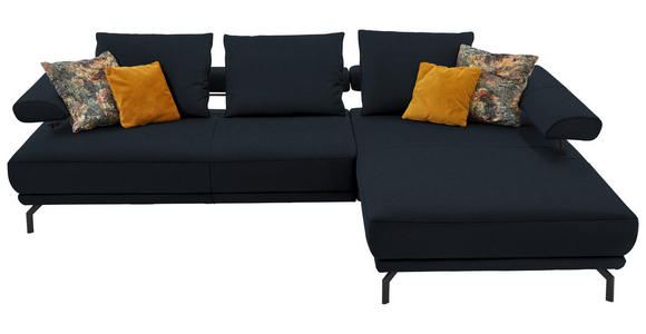 ECKSOFA in Echtleder Dunkelblau 305/224 cm - Schwarz/Dunkelblau, Design, Leder/Metall (305/224cm) - Dieter Knoll