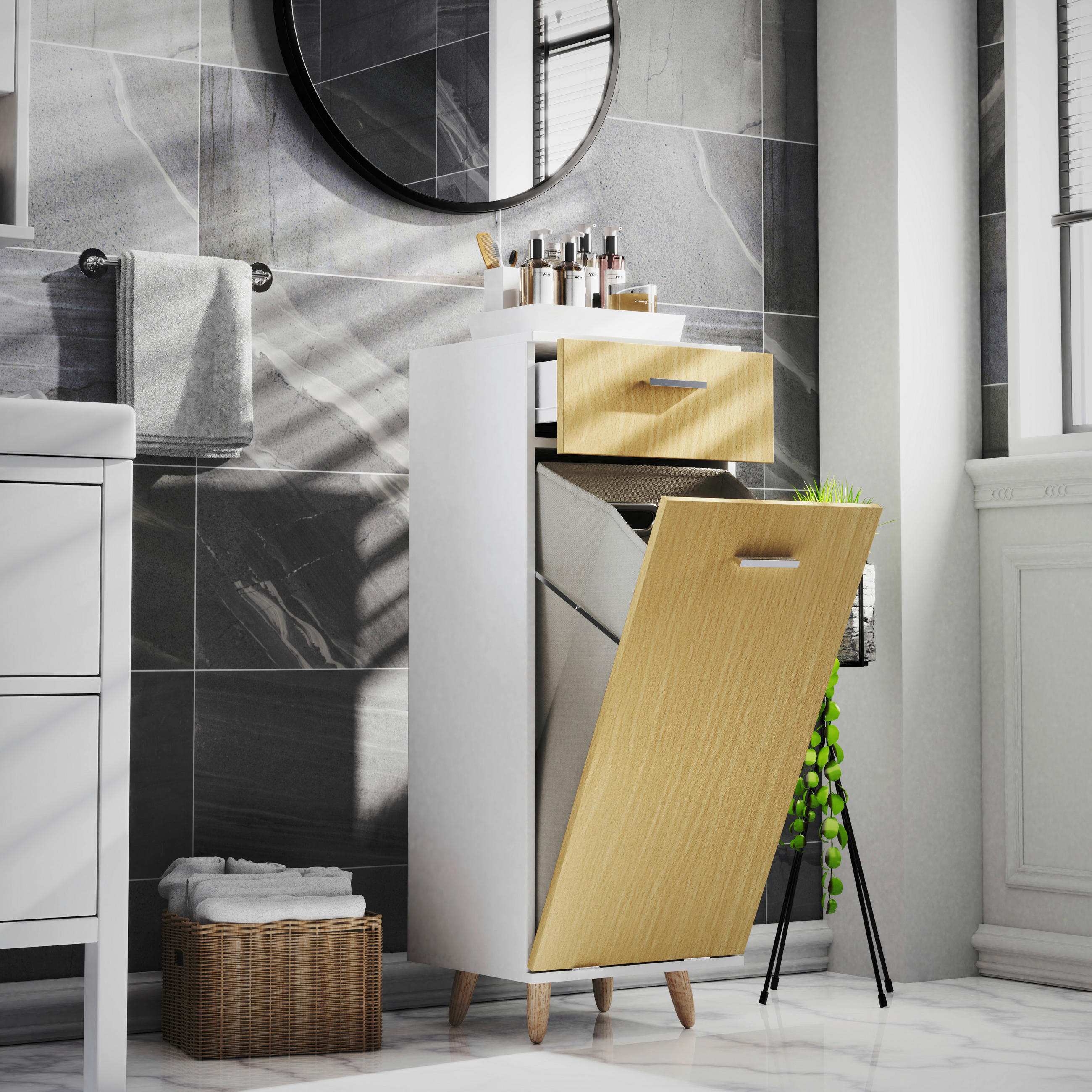 MIDISCHRANK 40/107/35 cm  - Honigeiche/Silberfarben, MODERN, Holzwerkstoff/Kunststoff (40/107/35cm) - MID.YOU