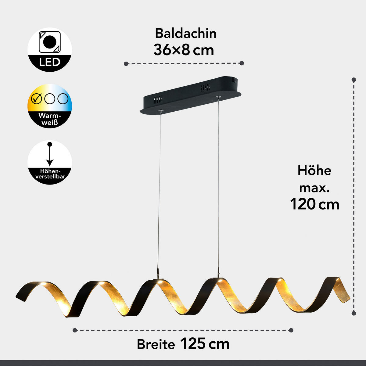 LED-HÄNGELEUCHTE Helix   - Goldfarben/Schwarz, Design, Metall (120/125/13,5cm)