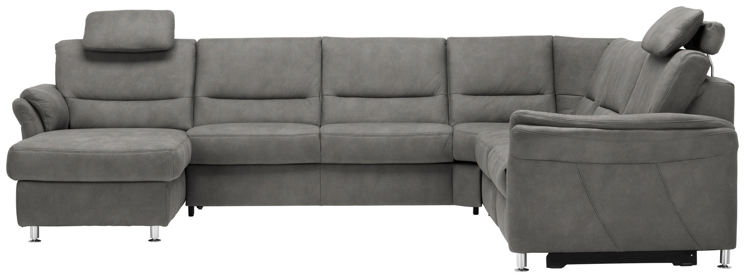 WOHNLANDSCHAFT Mikrofaser Hellgrau  - Hellgrau/Alufarben, Konventionell, Textil/Metall (173/330/262cm) - Beldomo System