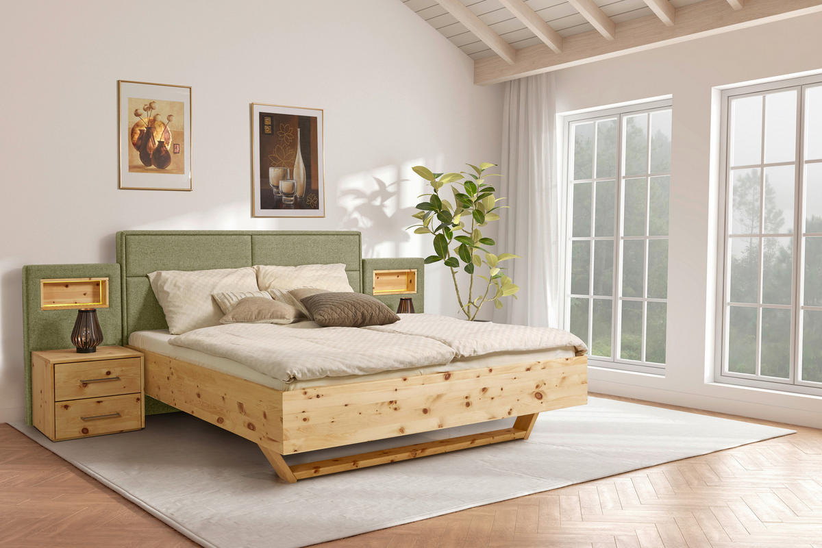 BETT 180/200 cm  in Grün, Zirbelkieferfarben  - Zirbelkieferfarben/Grün, Natur, Holz/Textil (180/200cm) - Valnatura