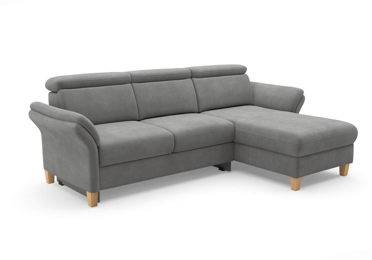 ECKSOFA GLENDALE E Grau Flachgewebe  - Eichefarben/Grau, KONVENTIONELL, Holz/Textil (253/166cm) - Sit & More