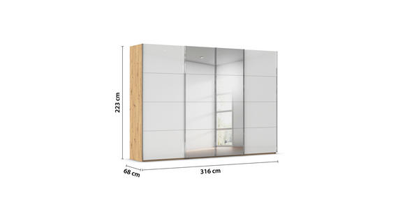 SCHWEBETÜRENSCHRANK  in Weiß, Eiche Artisan  - Chromfarben/Weiß, Design, Glas/Holzwerkstoff (316/223/68cm) - Novel