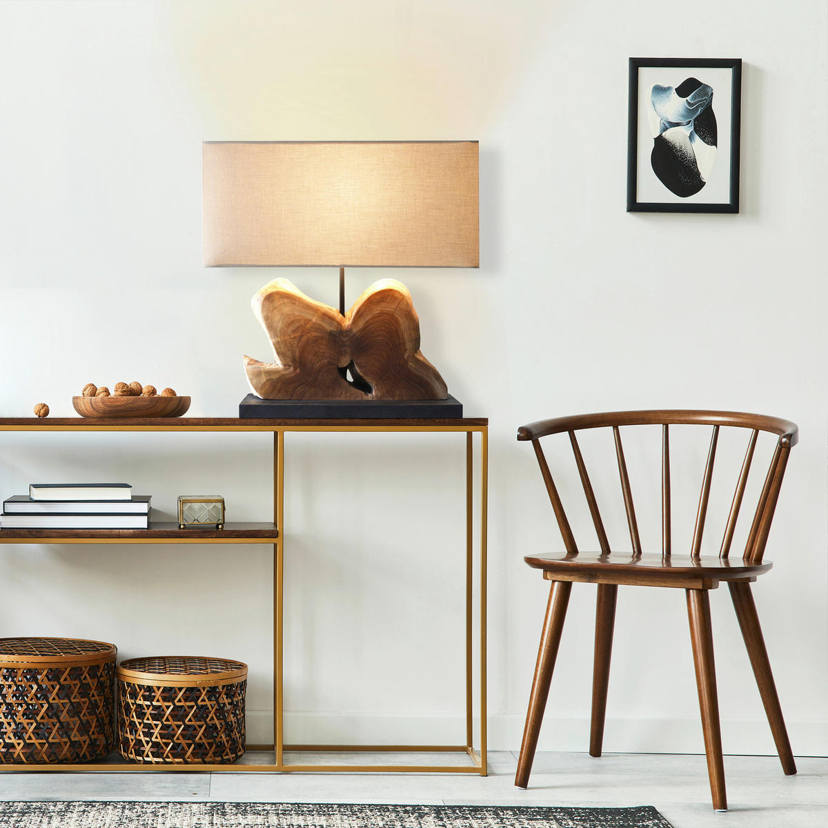 TISCHLEUCHTE 49/50/20 cm   - Schwarz/Weiß, Design, Holz/Textil (49/50/20cm) - P & B