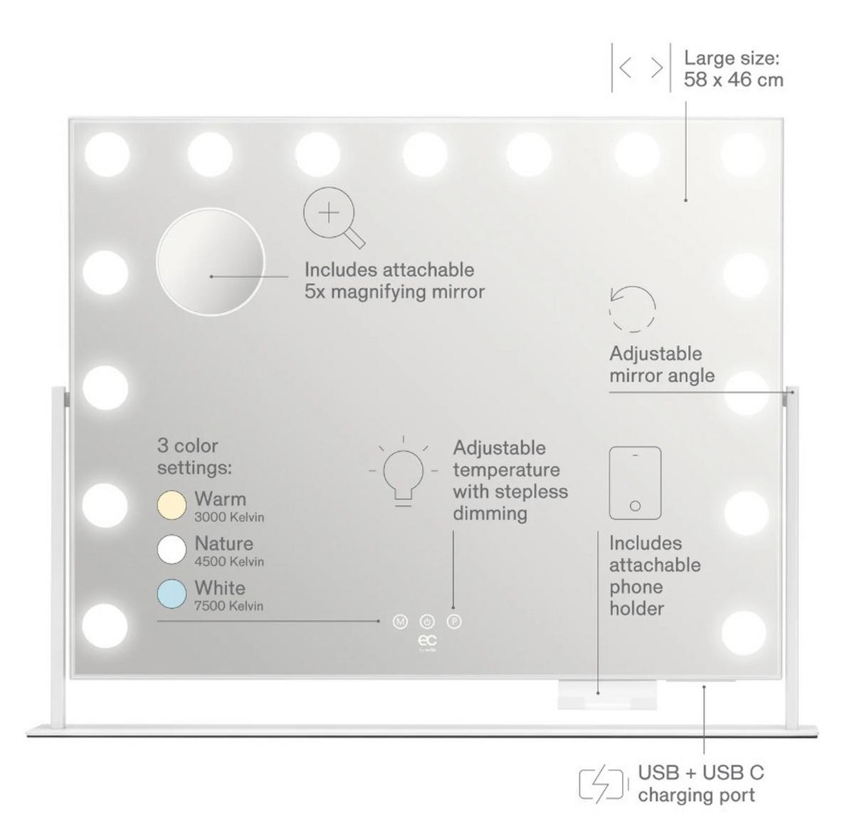 SMINKSPEGEL 64/50,3/10 cm  - vit, Basics (64/50,3/10cm) - Best Price