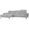 ECKSOFA in Velours Hellgrau  - Hellgrau/Schwarz, Design, Textil/Metall (187/295cm) - Novel