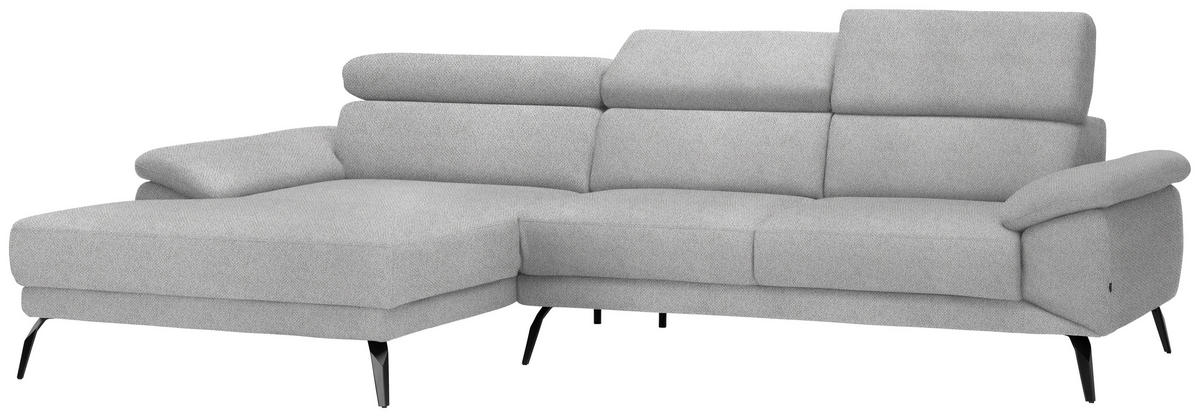 ECKSOFA in Velours Hellgrau  - Hellgrau/Schwarz, Design, Textil/Metall (187/295cm) - Novel