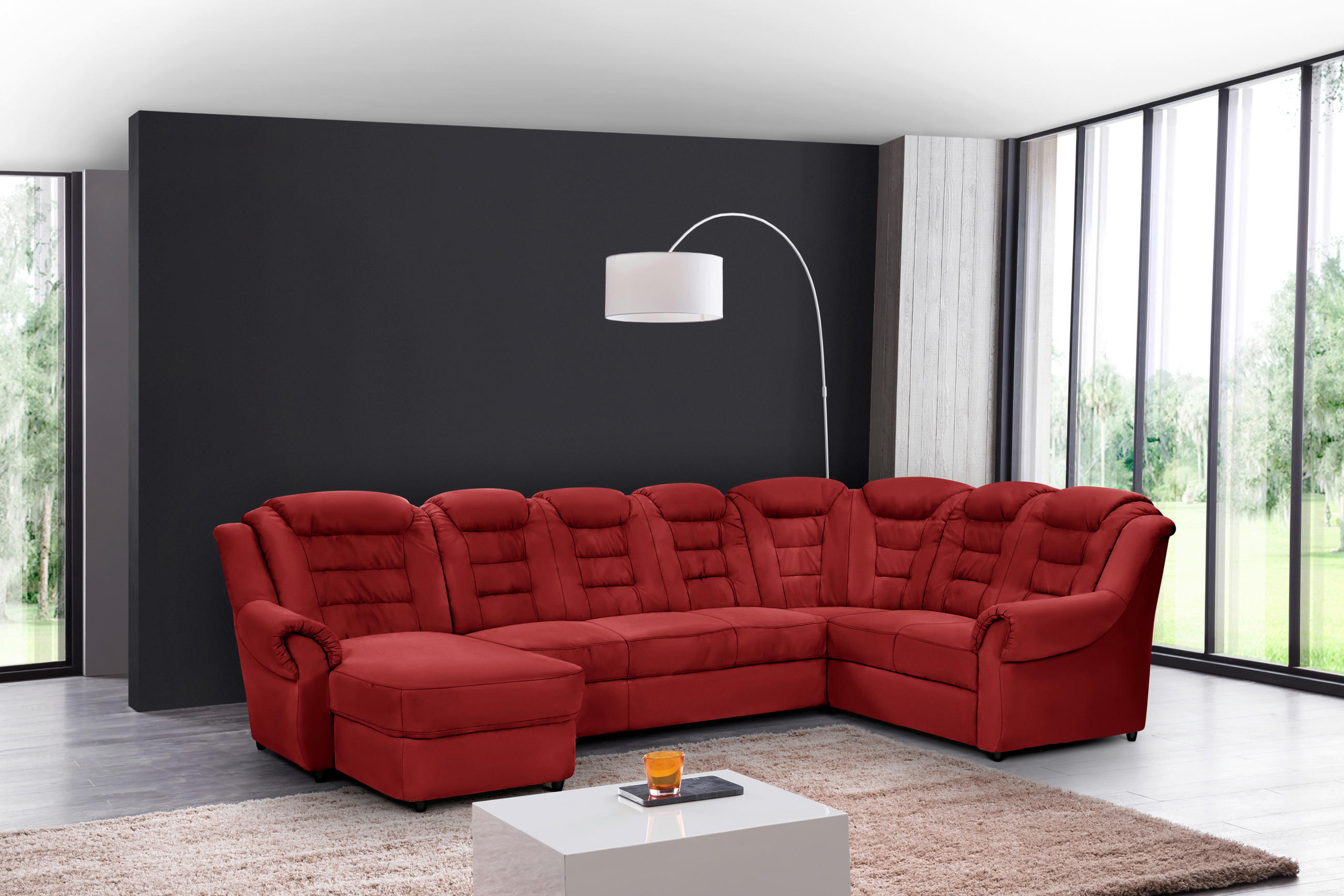WOHNLANDSCHAFT in Lederlook Rot - Rot/Schwarz, Konventionell, Kunststoff/Textil (165/333/216cm) - Livetastic