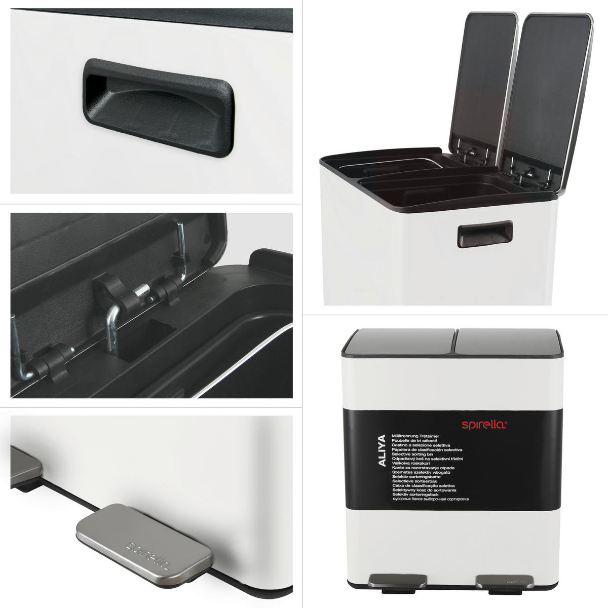 TRETEIMER 40 l  Metall  - Schwarz/Weiß, Basics, Kunststoff/Metall (45/30/51cm) - Spirella