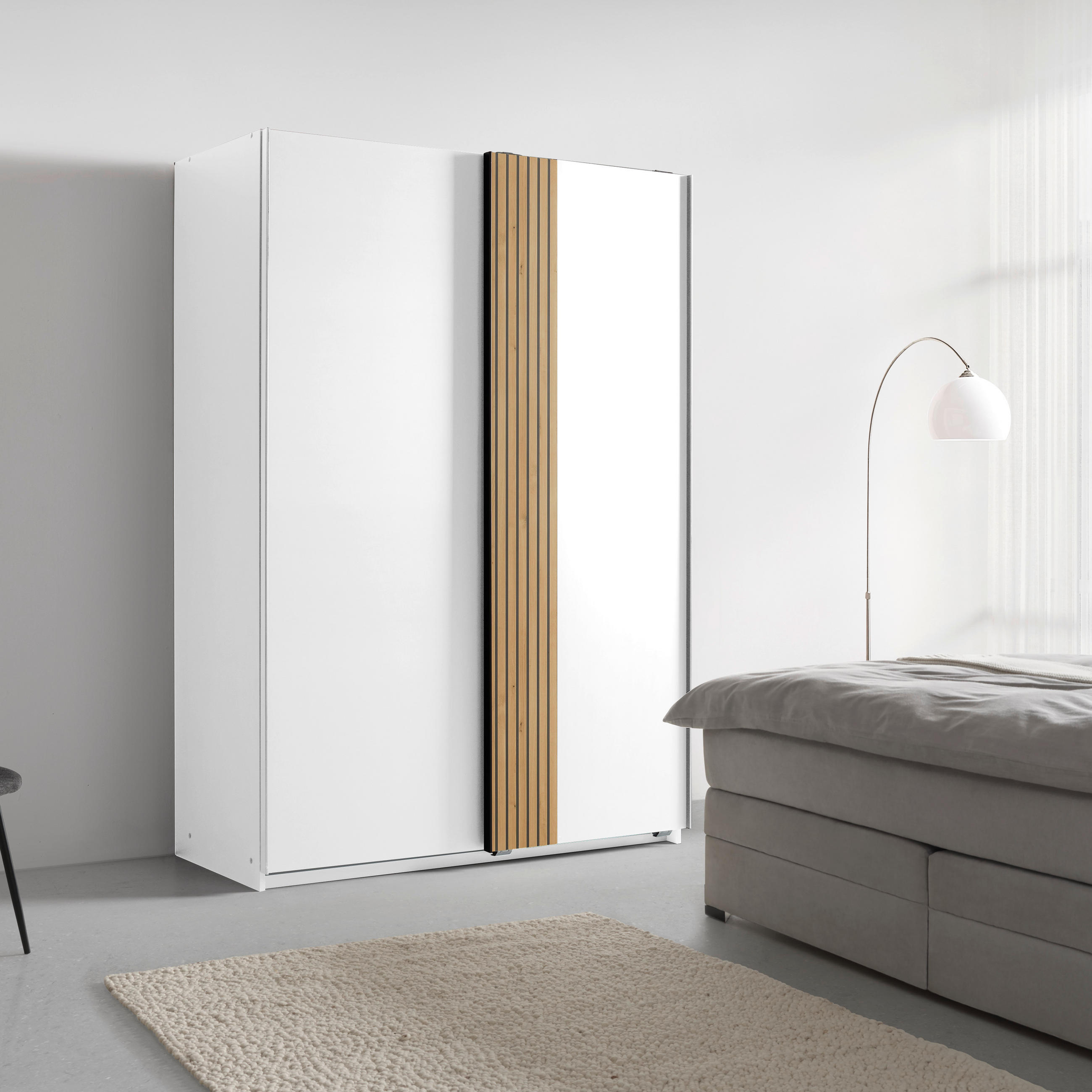 GARDEROB MED SKJUTDÖRRAR 135/198/65 cm 2-dörrar - vit/ek Artisan, Klassisk, metall/trämaterial (135/198/65cm) - Carryhome