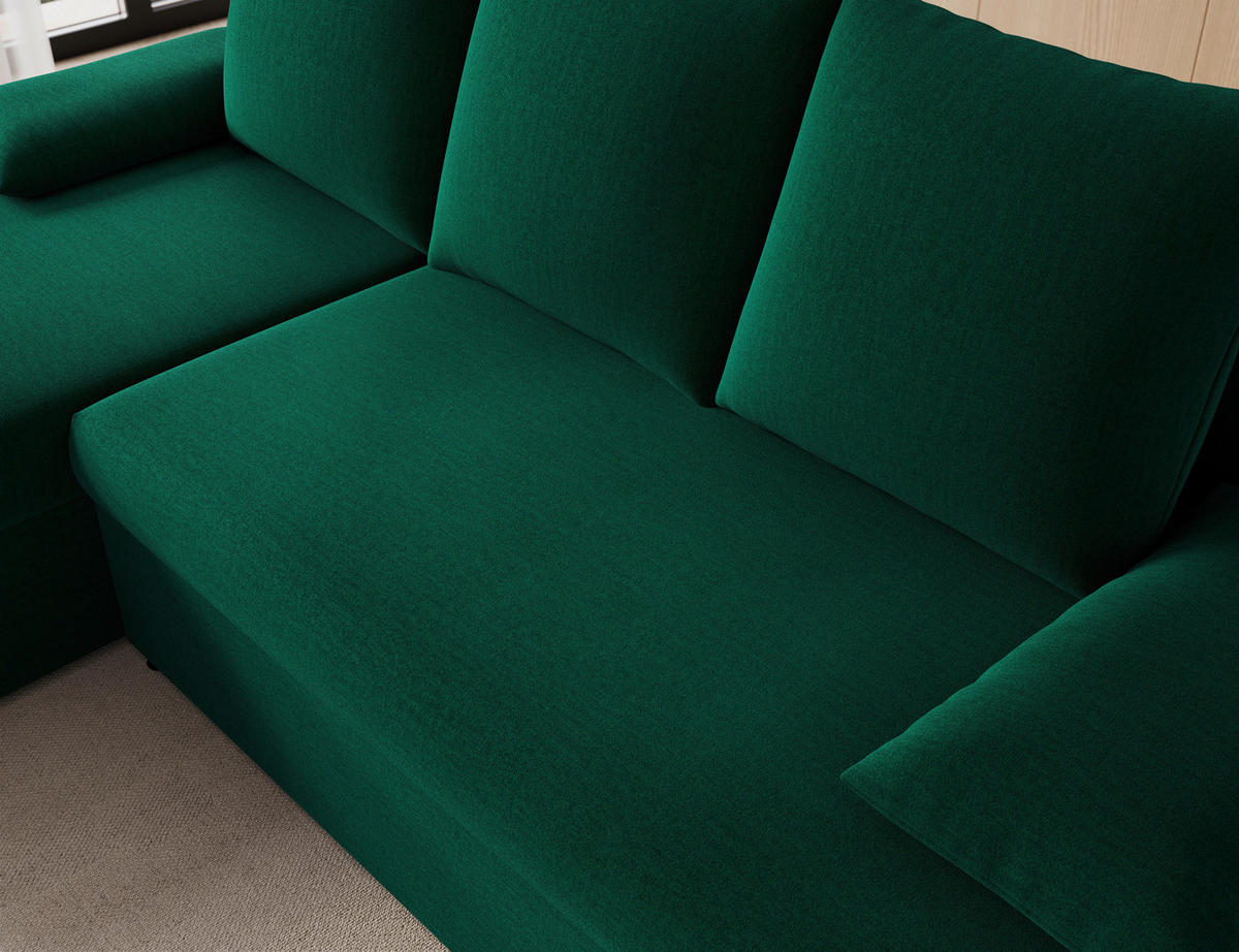 ECKSOFA GINO in Samt Dunkelgrün  201/143 cm  - Dunkelgrün/Schwarz, Design, Kunststoff/Textil (201/143cm) - MID.YOU