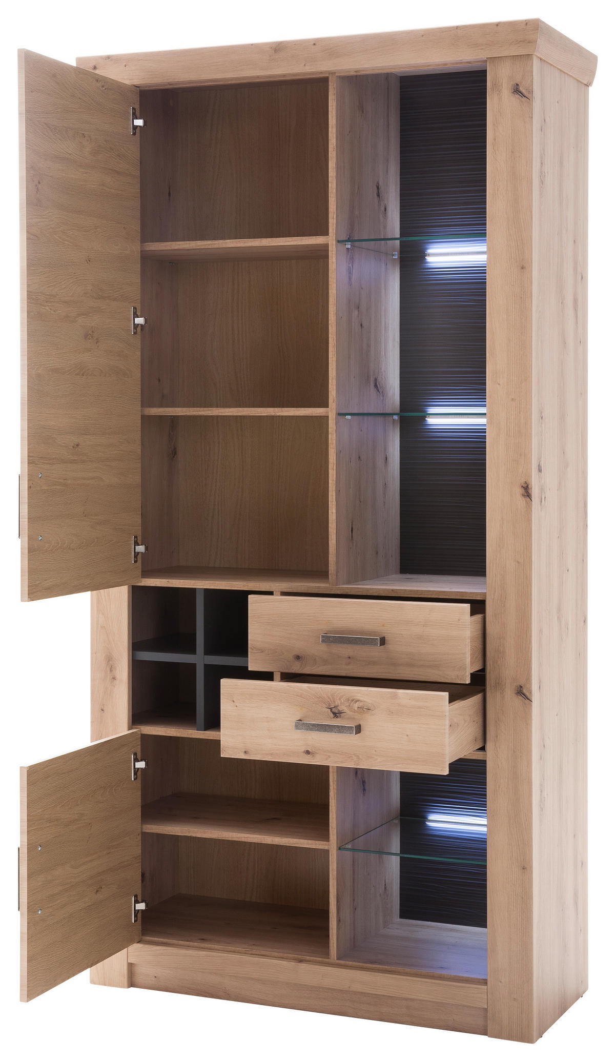 VITRINENKOMBINATION  in Anthrazit, Eichefarben - Eichefarben/Anthrazit, Design, Glas/Holzwerkstoff (110/211/45cm) - Livetastic