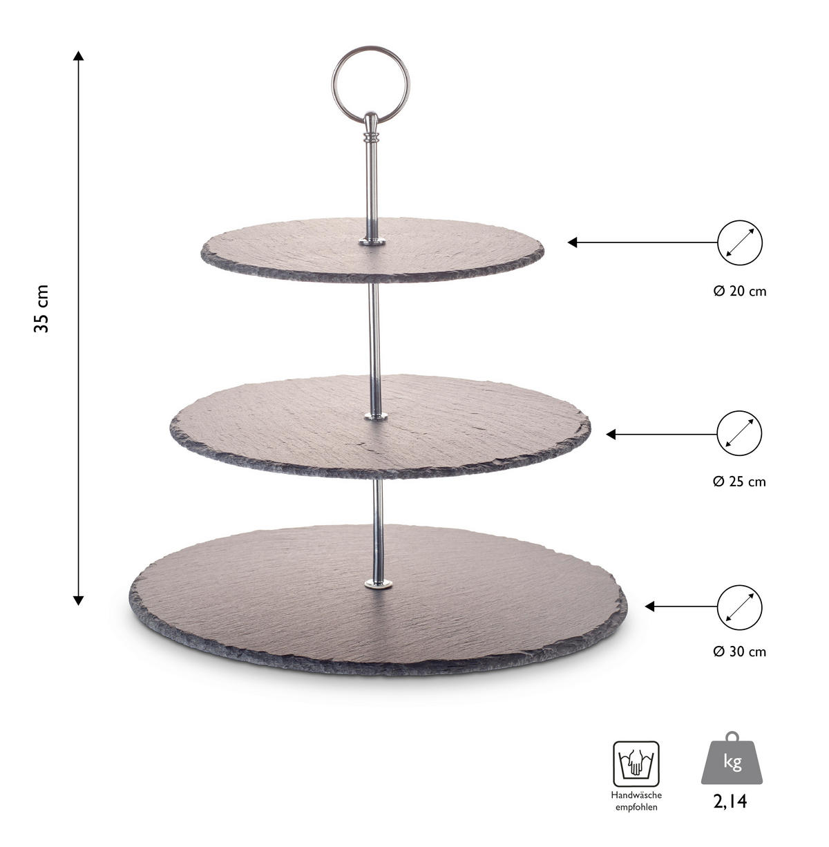 STOJAN NA CUPCAKY - barvy stříbra, Basics, kov/kámen (30/25/20/35cm) - Echtwerk