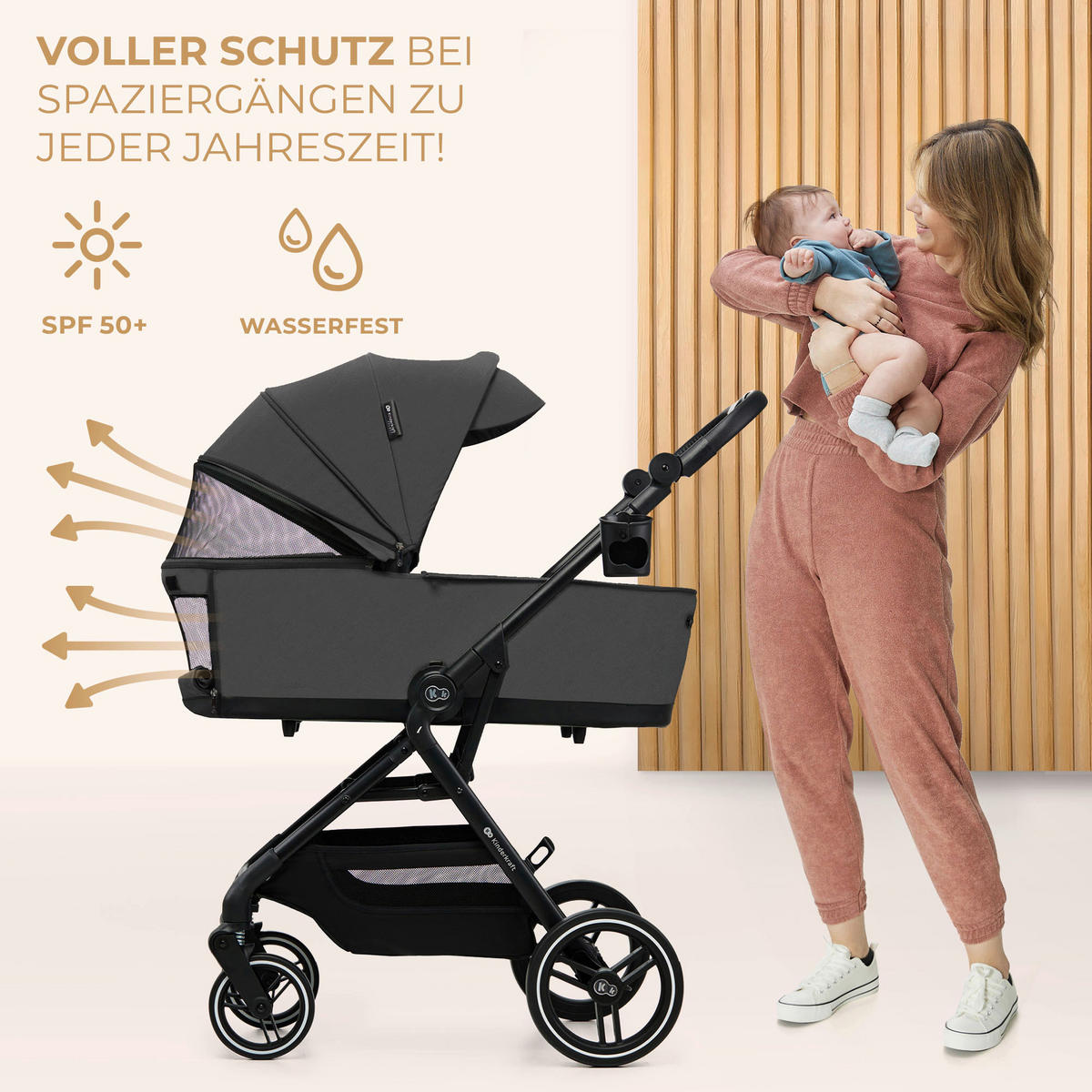 KINDERWAGEN Yoxi 3in1  - Schwarz Hochglanz/Grau, Basics, Kunststoff/Textil (107/59/97cm) - Kinderkraft