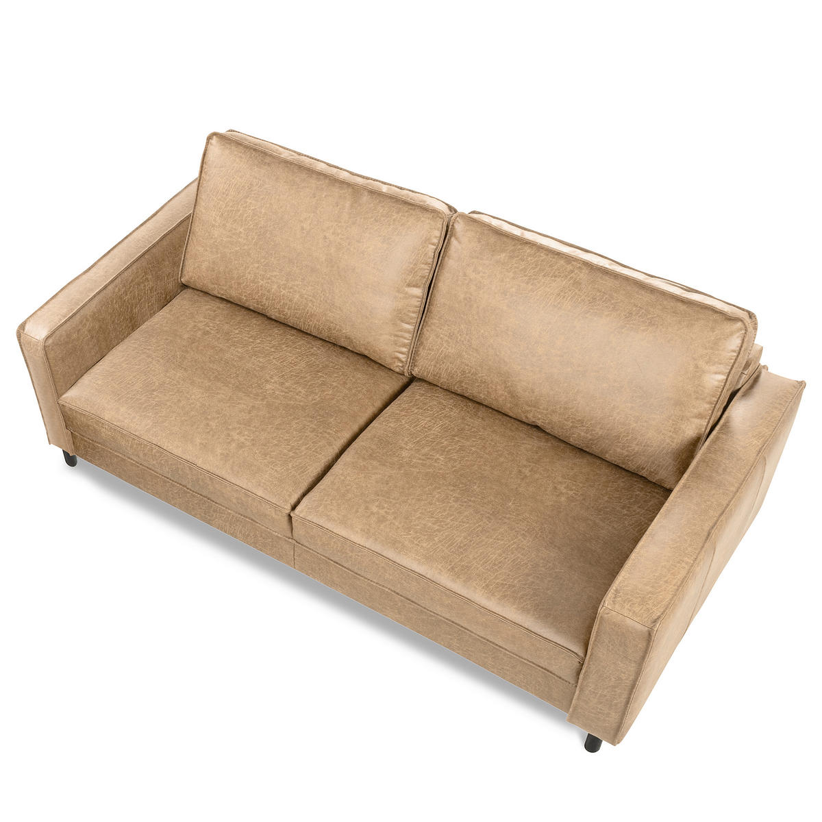 3-SITZER-SOFA  in Lederlook Echtleder Sandfarben Modern  - Sandfarben/Schwarz, Design, Leder/Textil (188/85/92cm) - Livetastic