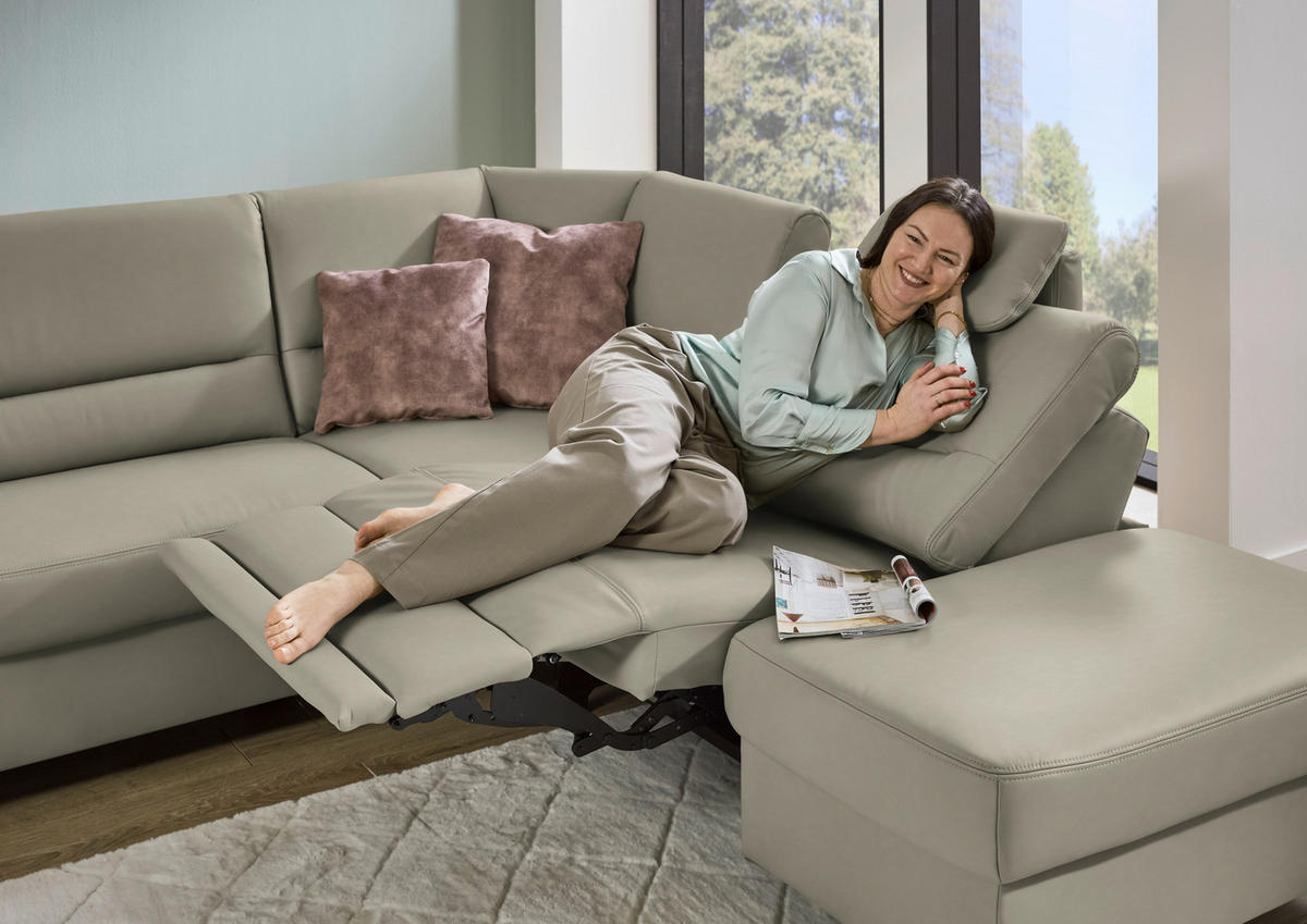 ECKSOFA Echtleder Grau  - Schwarz/Grau, Konventionell, Leder/Metall (290/249cm) - Beldomo Premium