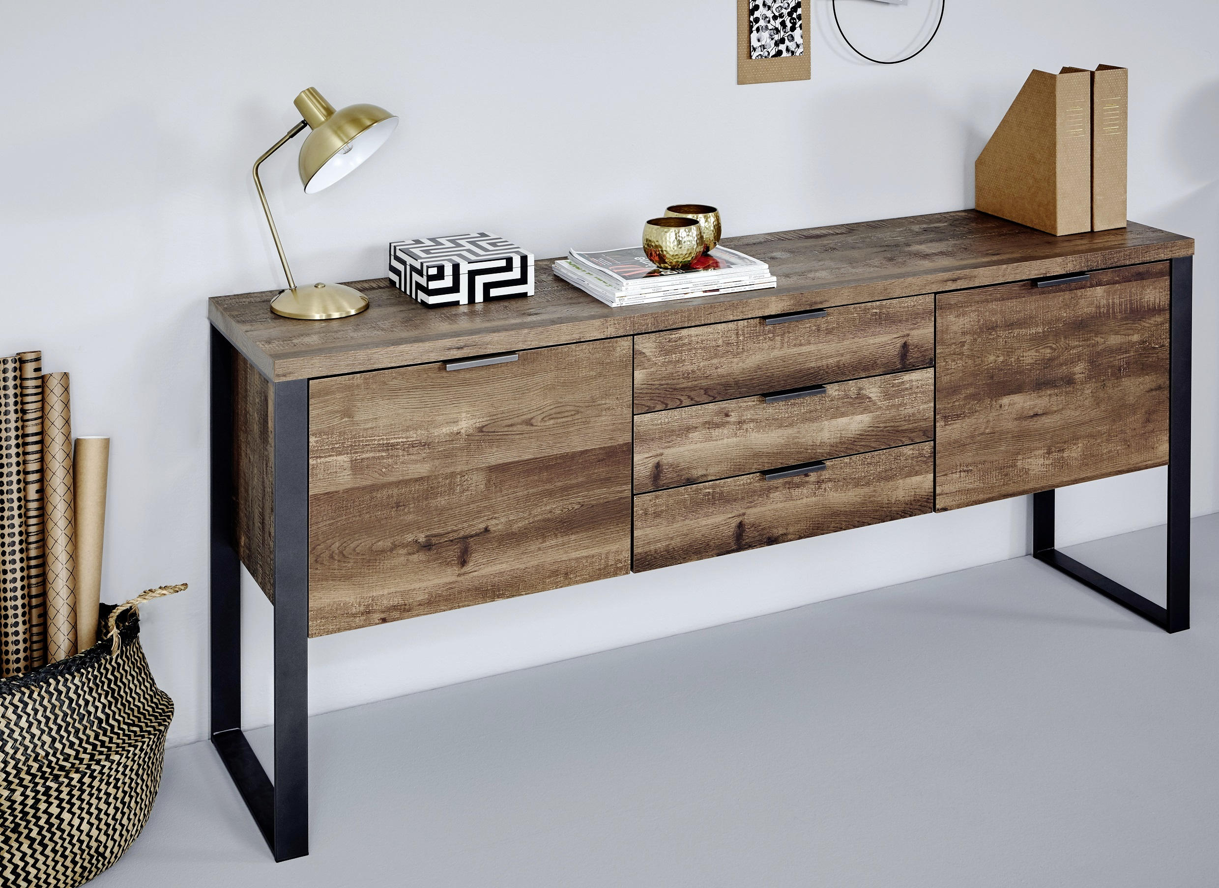 SIDEBOARD  in 180/76,2/39,5 cm  - Eichefarben/Anthrazit, Design, Holzwerkstoff/Metall (180/76,2/39,5cm)