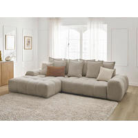 ECKSCHLAFSOFA EVEREST  mit Rücken echt, Armteil links, Armteil rechts Flachgewebe Taupe  - Taupe/Schwarz, MODERN, Kunststoff/Textil (180/318cm) - Livetastic