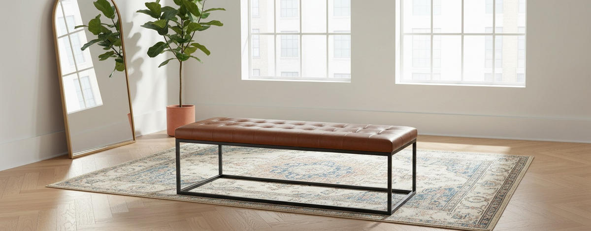 SITZBANK 140/44/44 cm Echtleder Schwarz, Cognac  - Cognac/Schwarz, LIFESTYLE, Leder/Metall (140/44/44cm) - Landscape