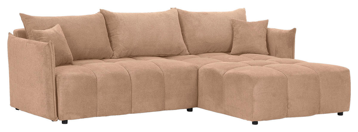 ECKSOFA Rosa Plüsch Zierkissen, Rückenkissen, Bettkasten, Schlaffunktion, Rücken echt, Liegefläche im Originalstoff  - Schwarz/Rosa, KONVENTIONELL, Kunststoff/Textil (253/192cm) - Carryhome