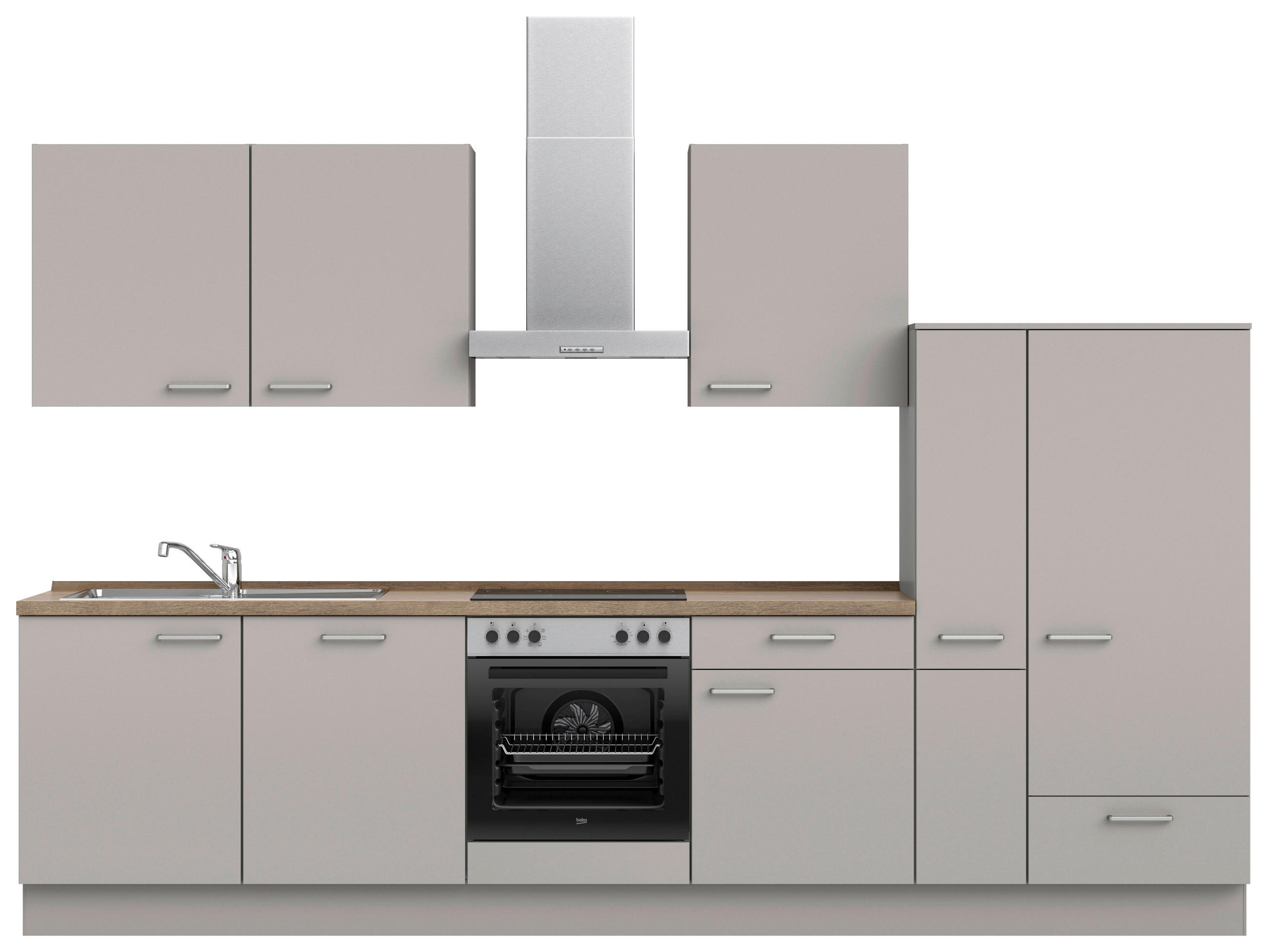 KÜCHENBLOCK 330 cm   in Grau, Eiche dunkel  - Eiche dunkel/Schwarz, MODERN, Holzwerkstoff/Metall (330cm) - Nobilia