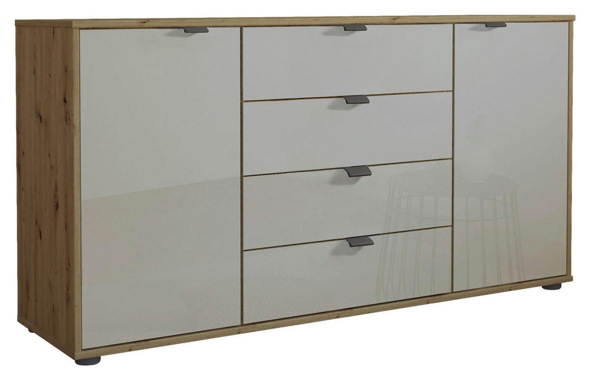 SIDEBOARD 140/70/43 cm  in Champagner, Eiche Bianco  - Schieferfarben/Eiche Bianco, Konventionell, Glas/Holzwerkstoff (140/70/43cm) - Dieter Knoll