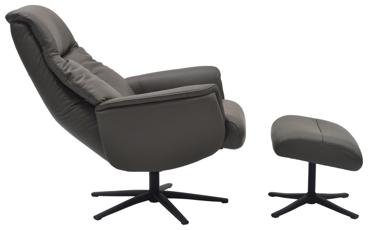 RELAXSESSELSET Lederlook Echtleder    - Dunkelbraun/Schwarz, Design, Leder/Holz (72/109/86/111/81cm) - Livetastic