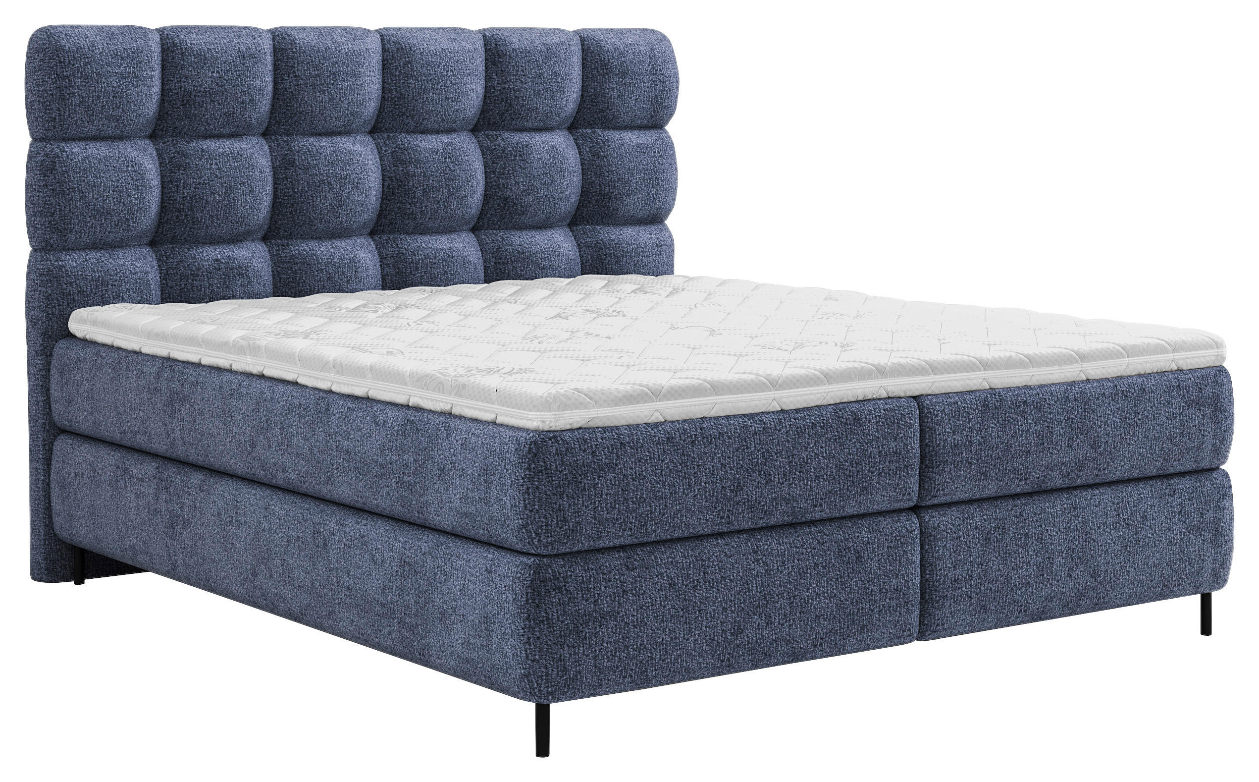 BOXSPRINGBETT 160/200 cm,  in Dunkelblau, gepolstertes Kopfteil, Topper, Matratzen, H2 + H3 = mittel + fest  - Schwarz/Dunkelblau, Trend, Textil/Metall (160/200cm) - Esposa