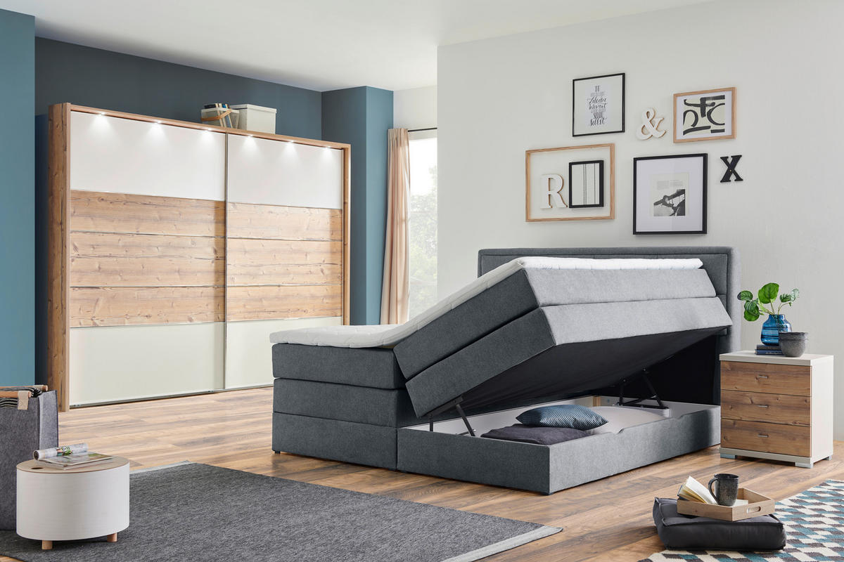 BOXSPRINGBETT 180/200 cm  in Blaugrau  - Blaugrau/Schwarz, Konventionell, Kunststoff/Textil (180/200cm) - Esposa