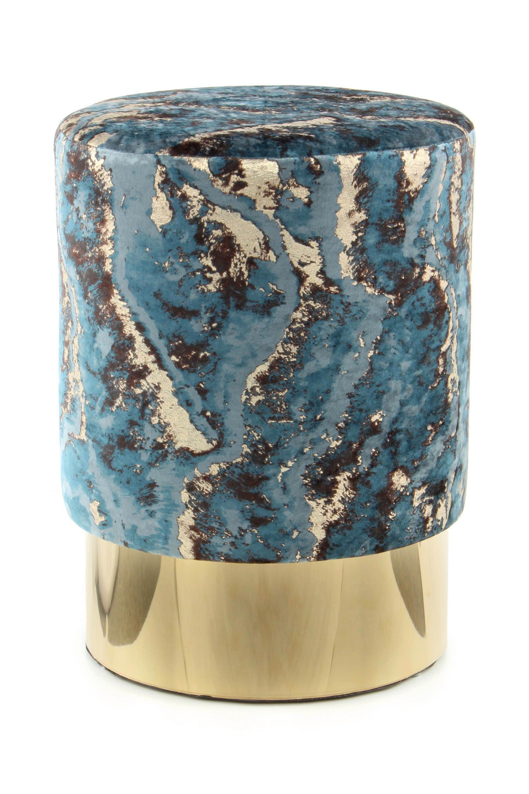 HOCKER in Textil Dunkelblau  - Goldfarben/Dunkelblau, Design, Textil/Metall (35/46/35cm) - Kayoom