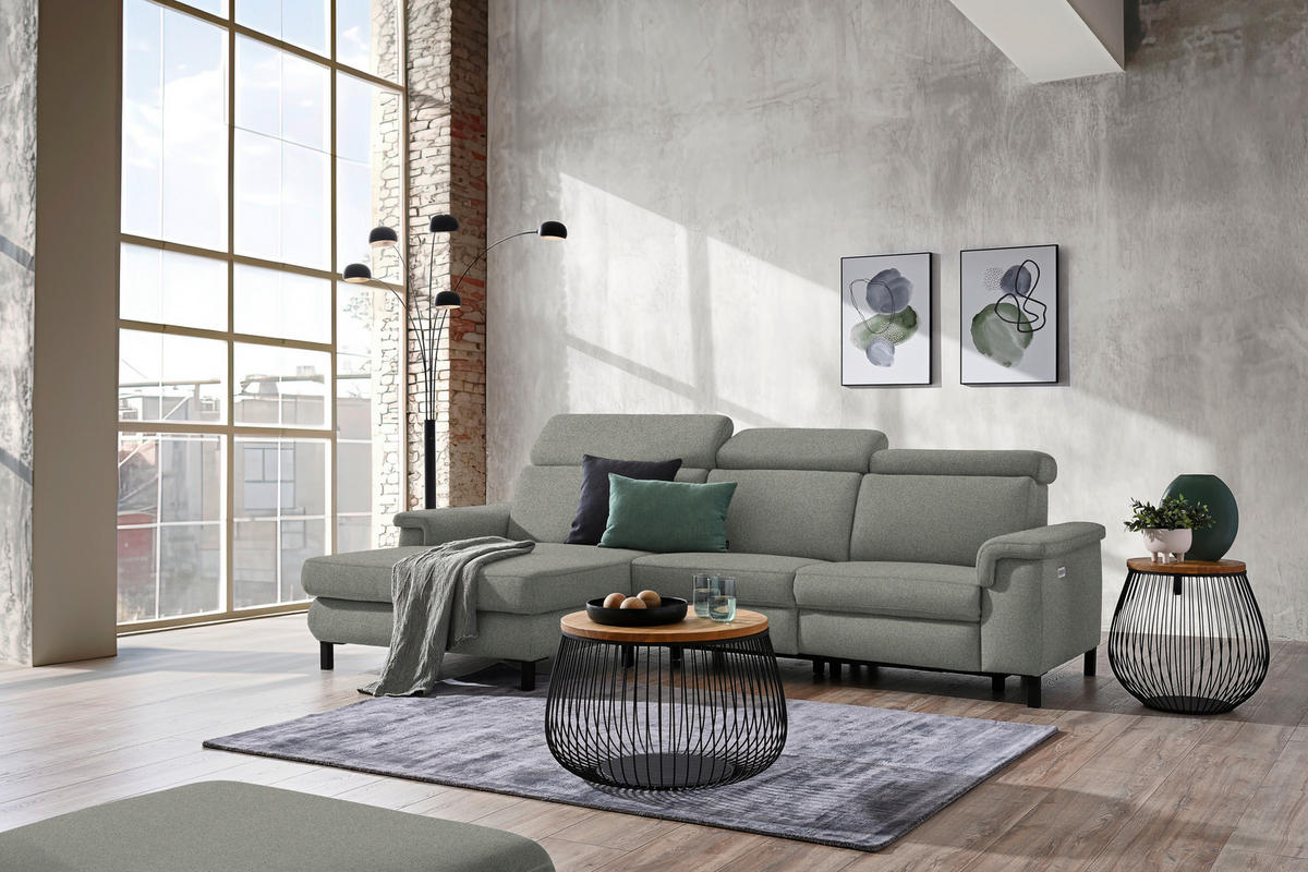 ECKSOFA Grün Flachgewebe Rücken echt, Kopfteilverstellung  - Schwarz/Grün, KONVENTIONELL, Textil/Metall (182/304cm) - Pure Home Comfort