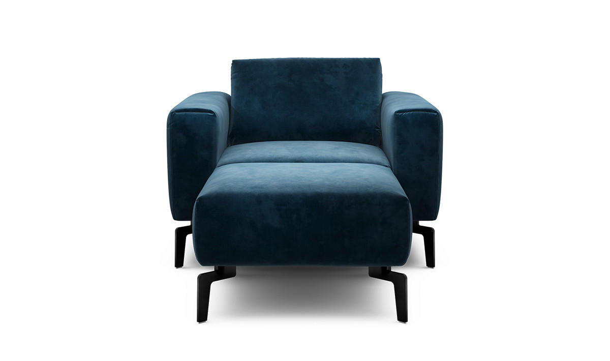 Sessel inkl. Hocker Samt    - Schwarz/Dunkelblau, Design, Textil/Metall (110/85/86-94cm) - SENSOO