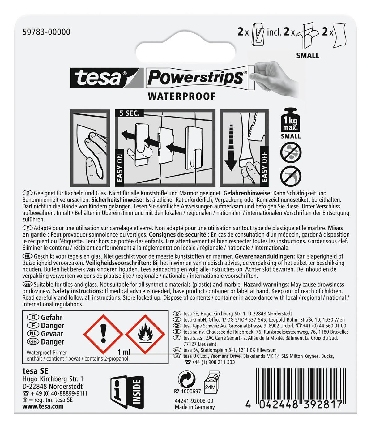 KLEBEHAKEN 2 Stück  in Weiß, Edelstahlfarben  - Edelstahlfarben/Weiß, Basics, Kunststoff/Metall (2,7/4,2/1,6cm) - Tesa